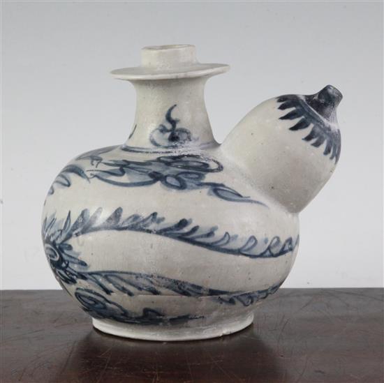 An Annamese blue and white porcelain kendi, 15th century, 15.5cm, sea-etched glaze